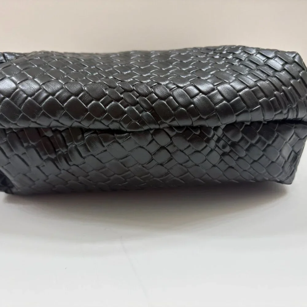 Embossed Woven Slouchy Mini Hobo Bag Faux Leather- Black- NWT
